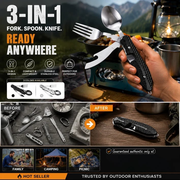 Compact folding outdoor cutlery