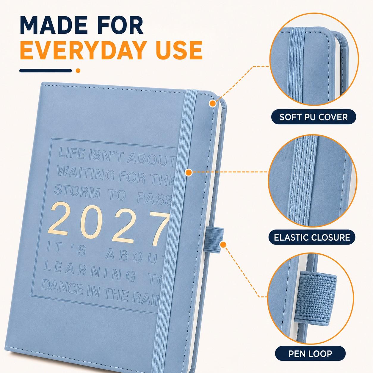 2027 daily planner notebook interior and cover detail