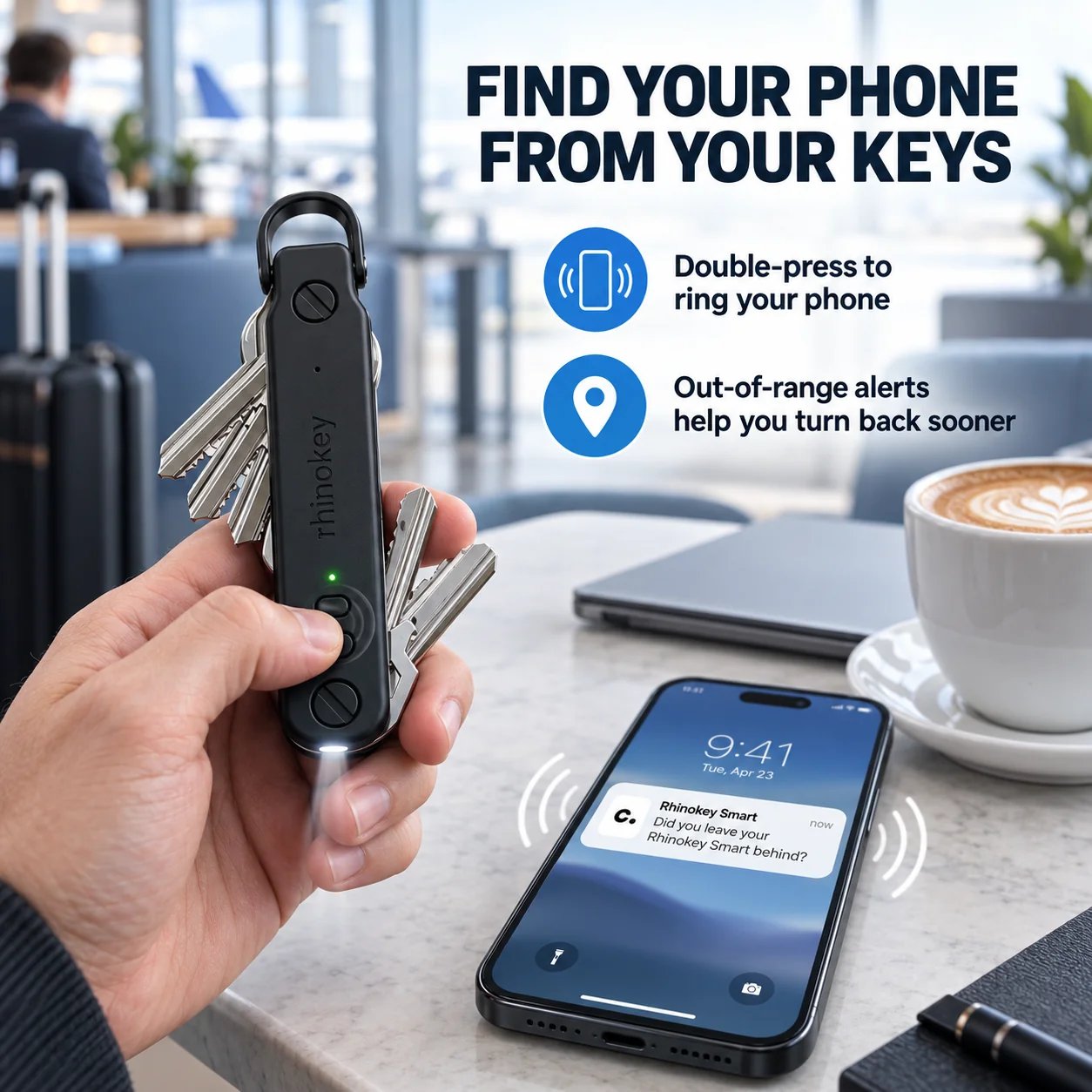 Smart key organizer ringing connected phone