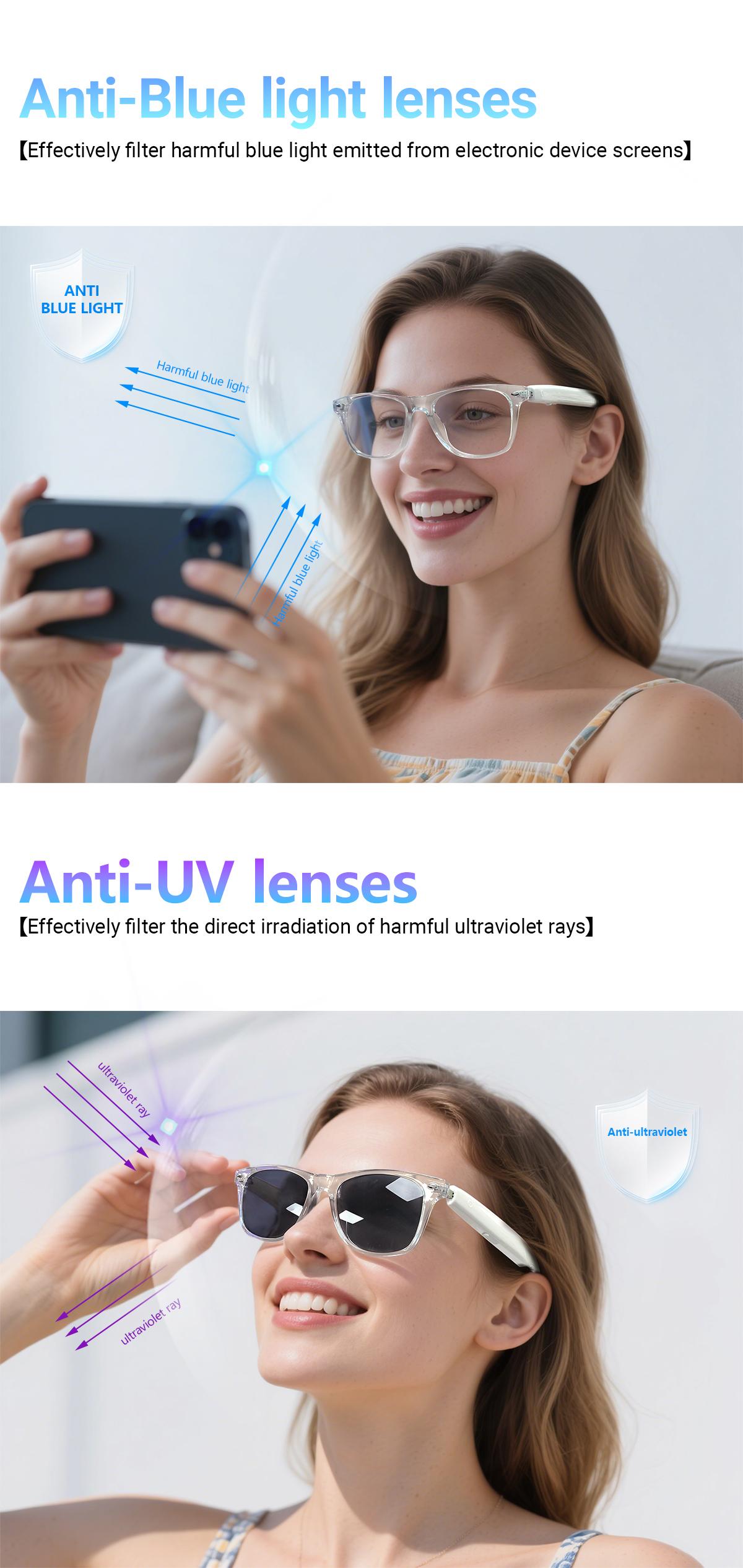 KOIPSSE Smart Glasses, AI Translation Headphones, TWS Wireless Smart Device, HIFI Sound Quality Sunglasses, Multi-Function Glasses, BT5.4 Unisex Dual Touch, Rechargeable Long Battery Life, Hands-Free Calling, Smart Audio Glasses