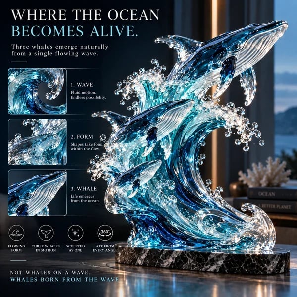 Close view of Becoming Ocean with wave and whale details