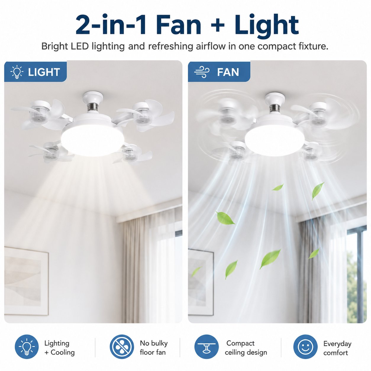 2 in 1 E27 ceiling fan light design