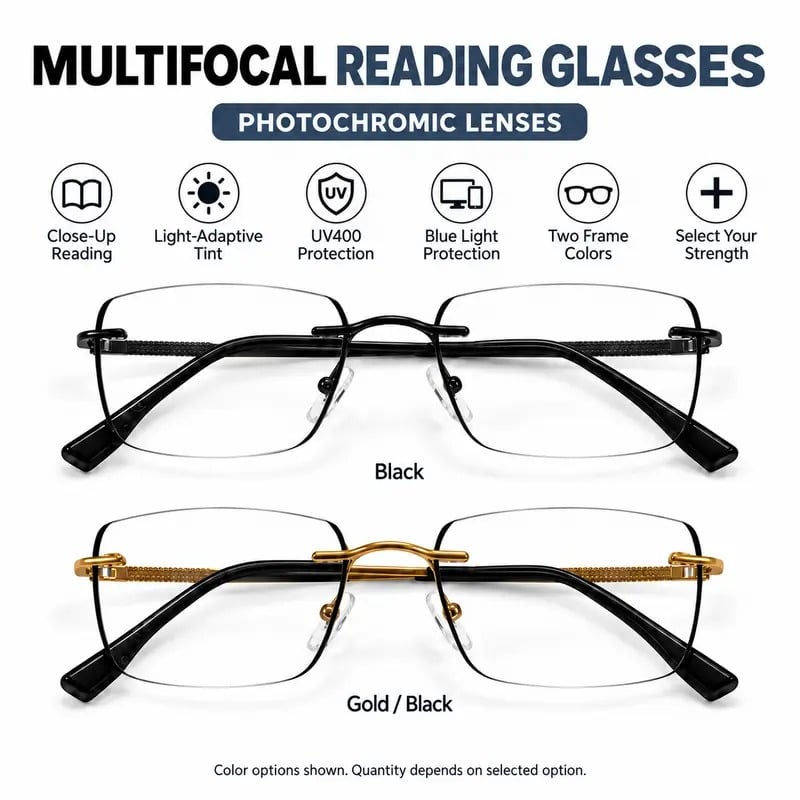 Progressive multifocal photochromic reading eyeglasses