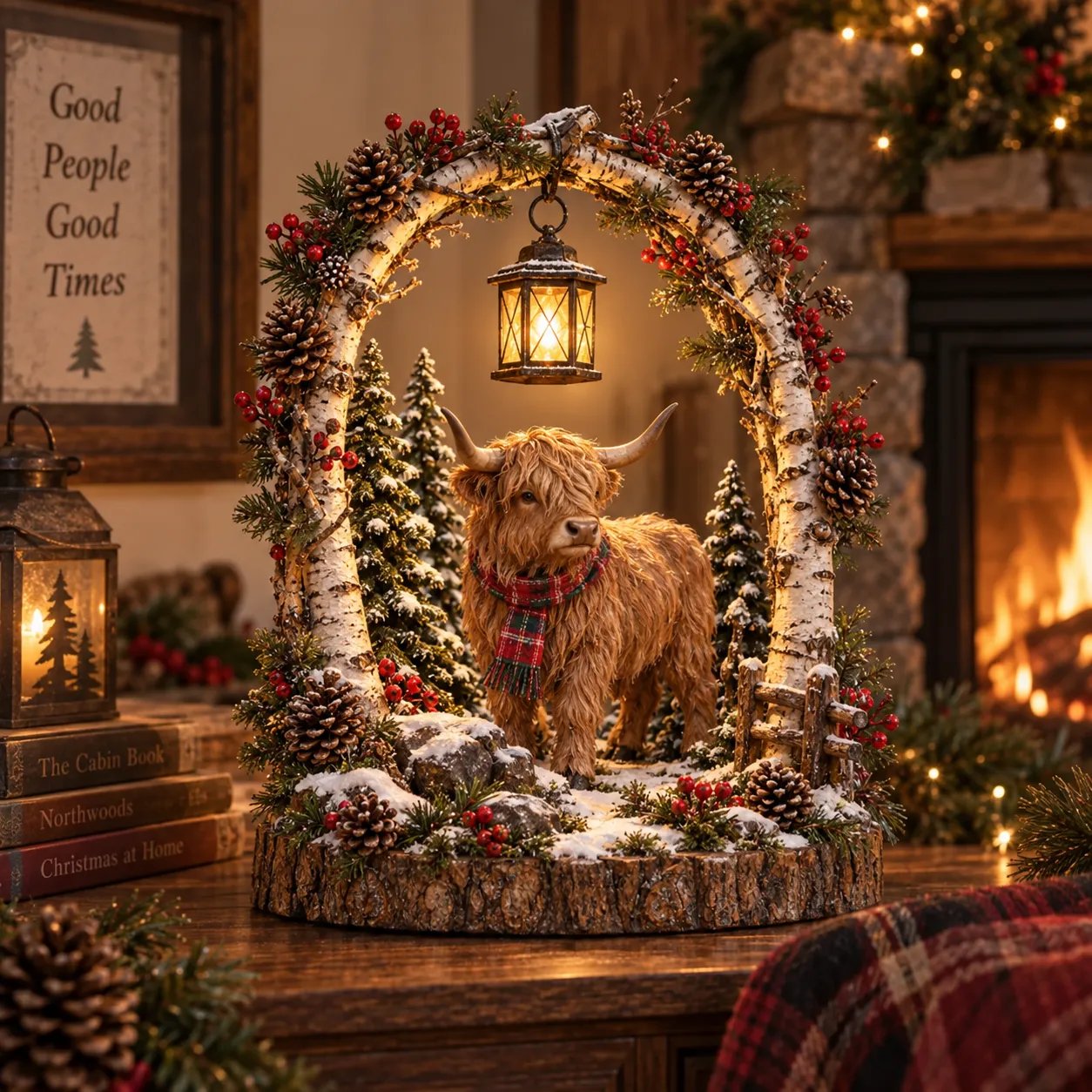 Highland cow winter woodland Christmas decoration