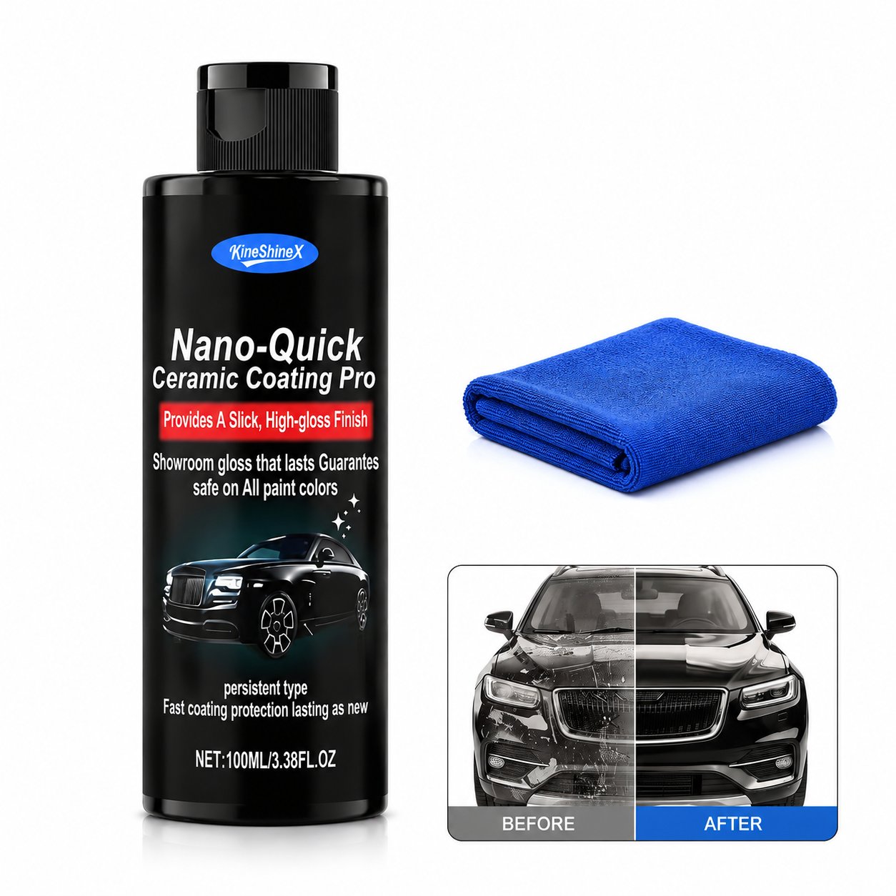 Nano Quick Ceramic Coating Pro Spray with Microfiber Towel