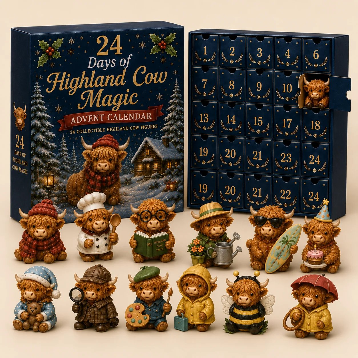 Highland Cow Advent calendar presented as a cozy Christmas gift