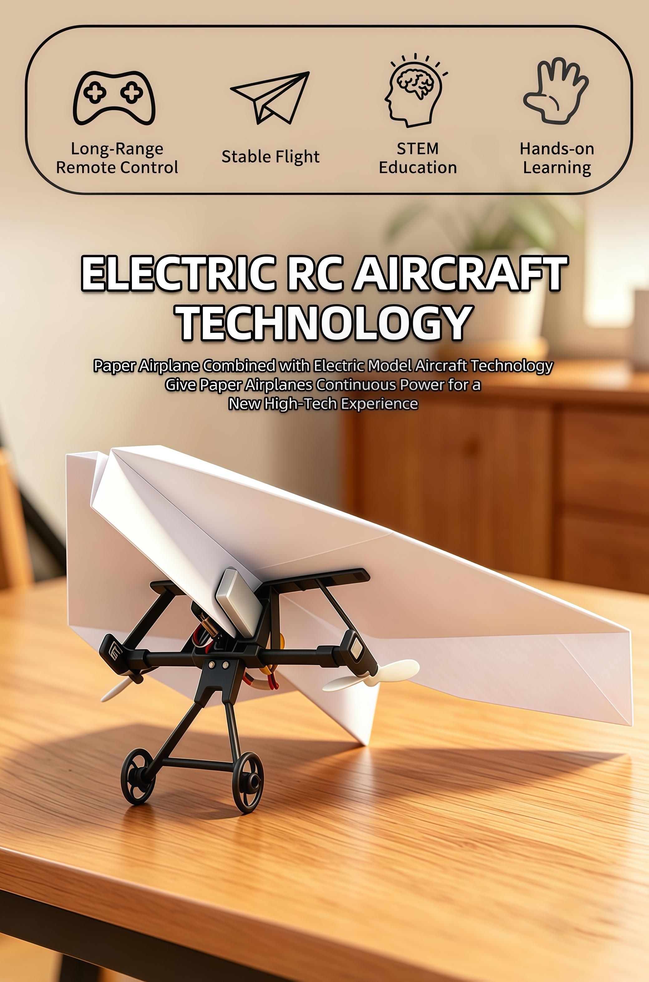 Hotfree Power-Up RC Paper Airplane Kit with Gyro Stabilizer – DIY Electric Remote Control Plane with Dual Propellers, Lightweight Foldable Flying STEM Toy for Kids & Adults, Perfect Birthday Gift