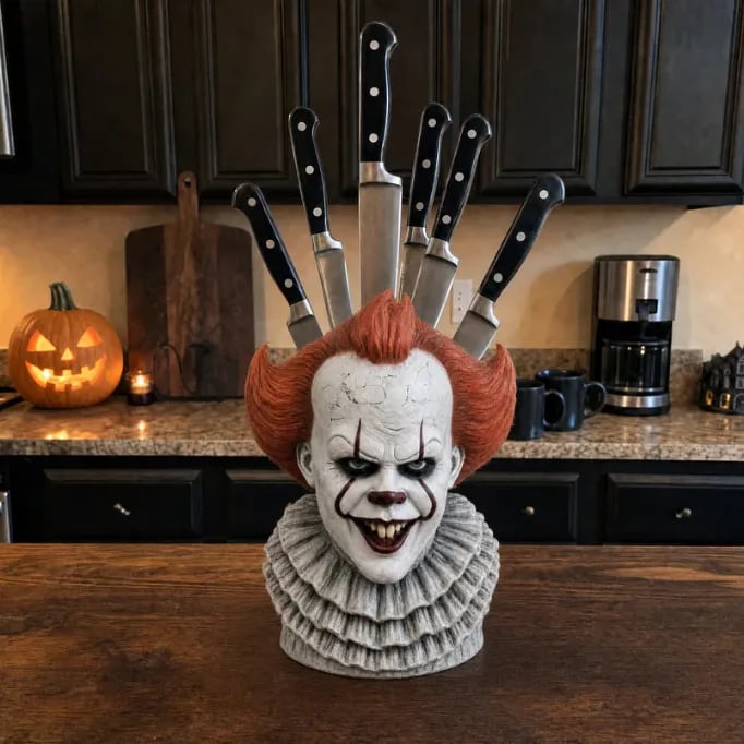 Horror-inspired ceramic knife block as a kitchen statement piece