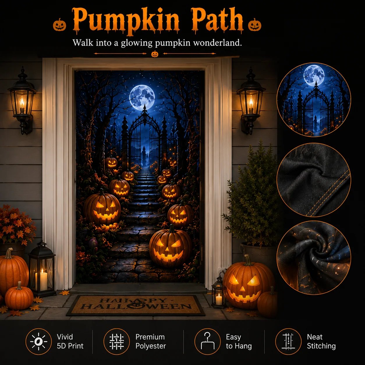 Pumpkin Path Halloween 5D Door Curtain