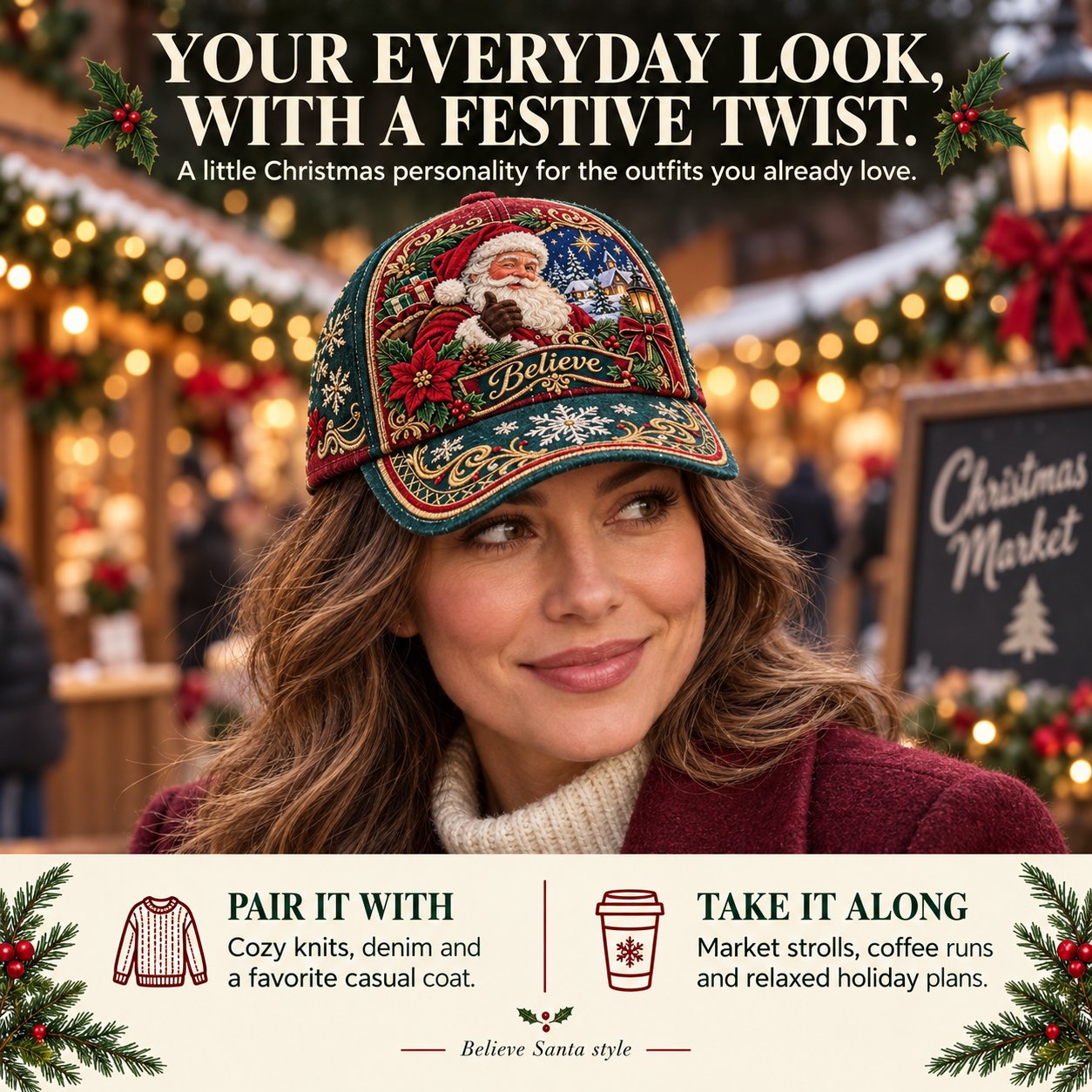 🎄 Christmas Graphic Baseball Cap | 7 Festive Adjustable Styles product view 2