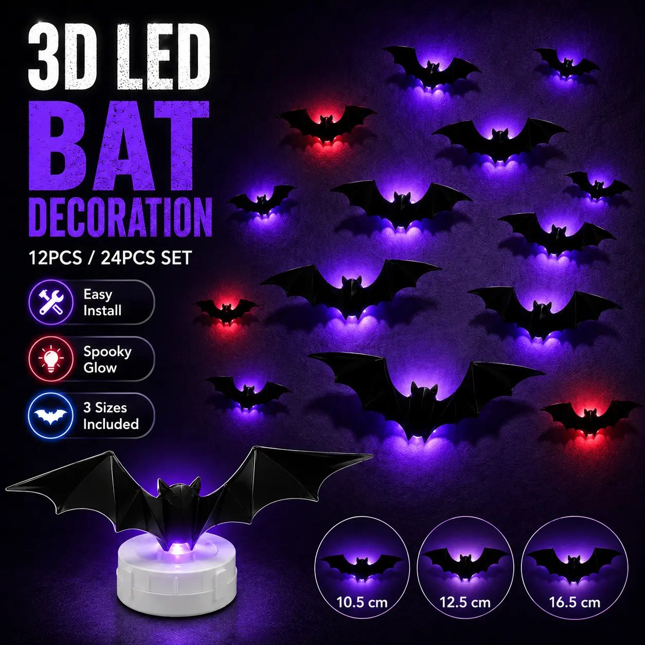 3D LED bat wall decorations for Halloween