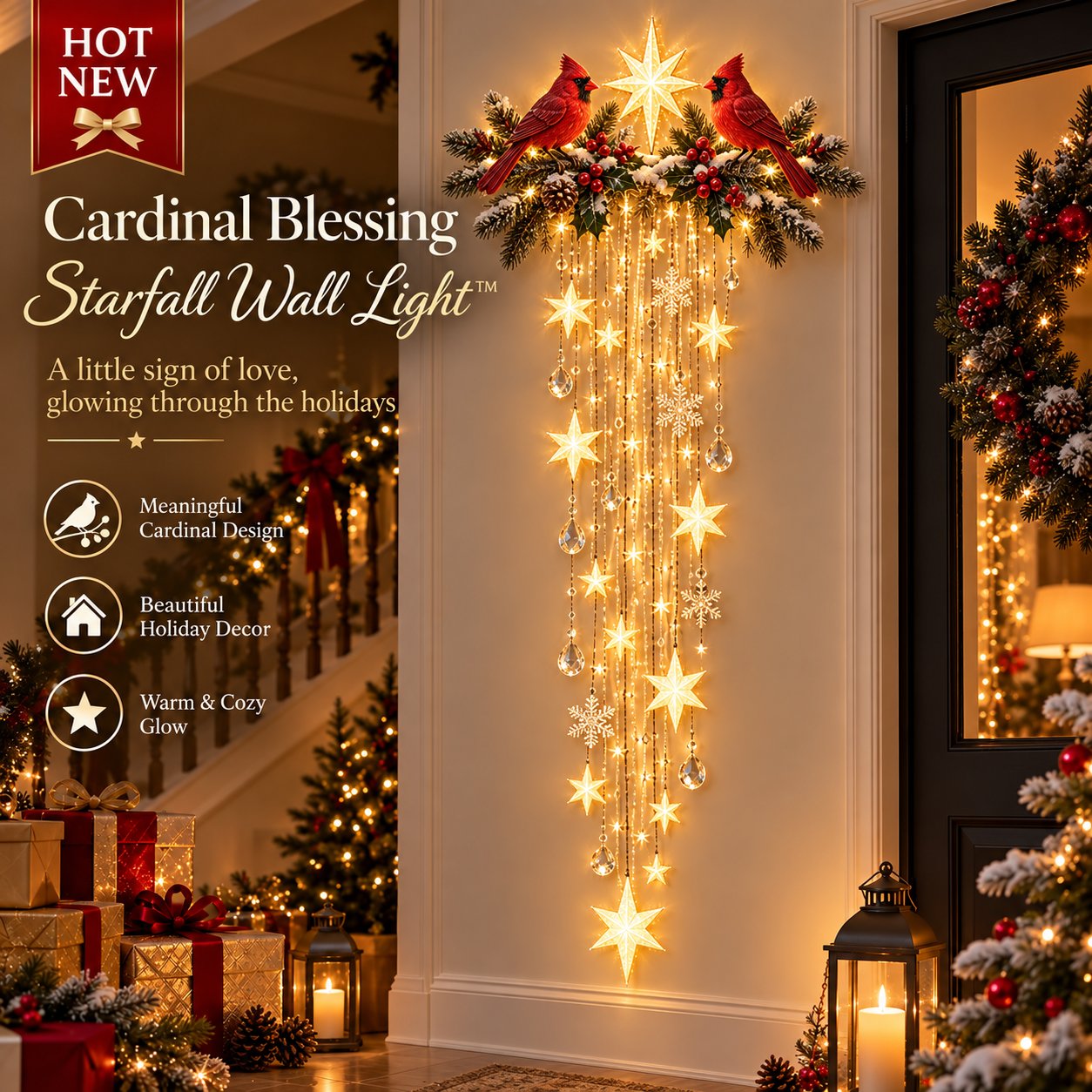 Cardinal Christmas Starfall Wall Light