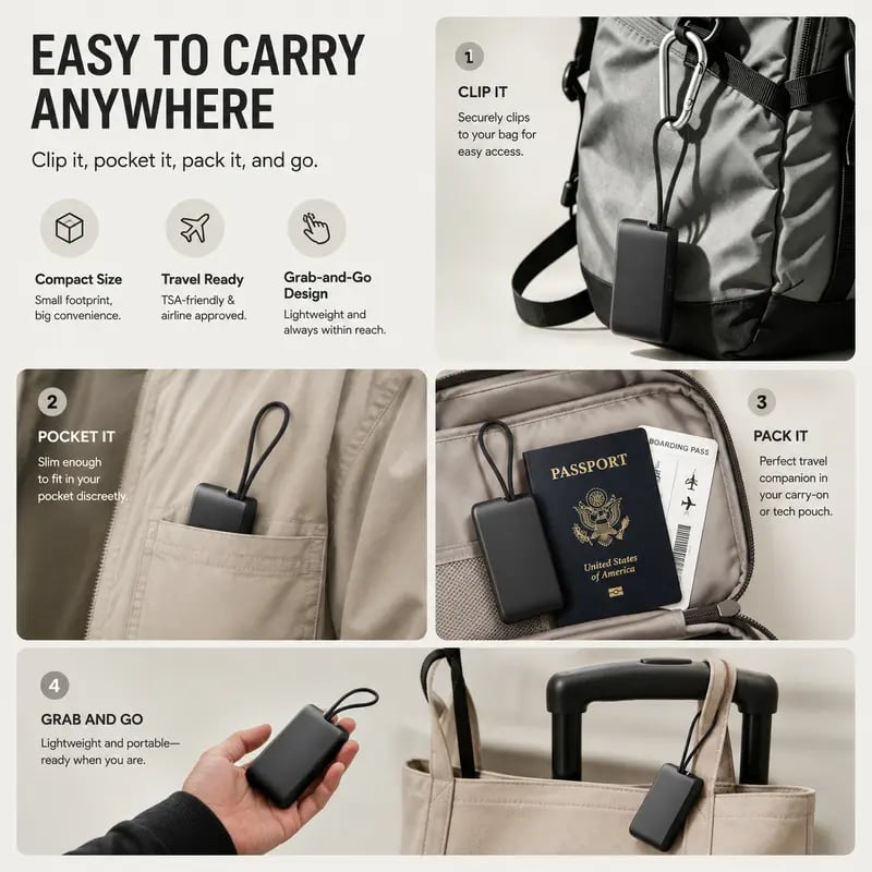 Portable cable kit carried on a bag and packed for travel