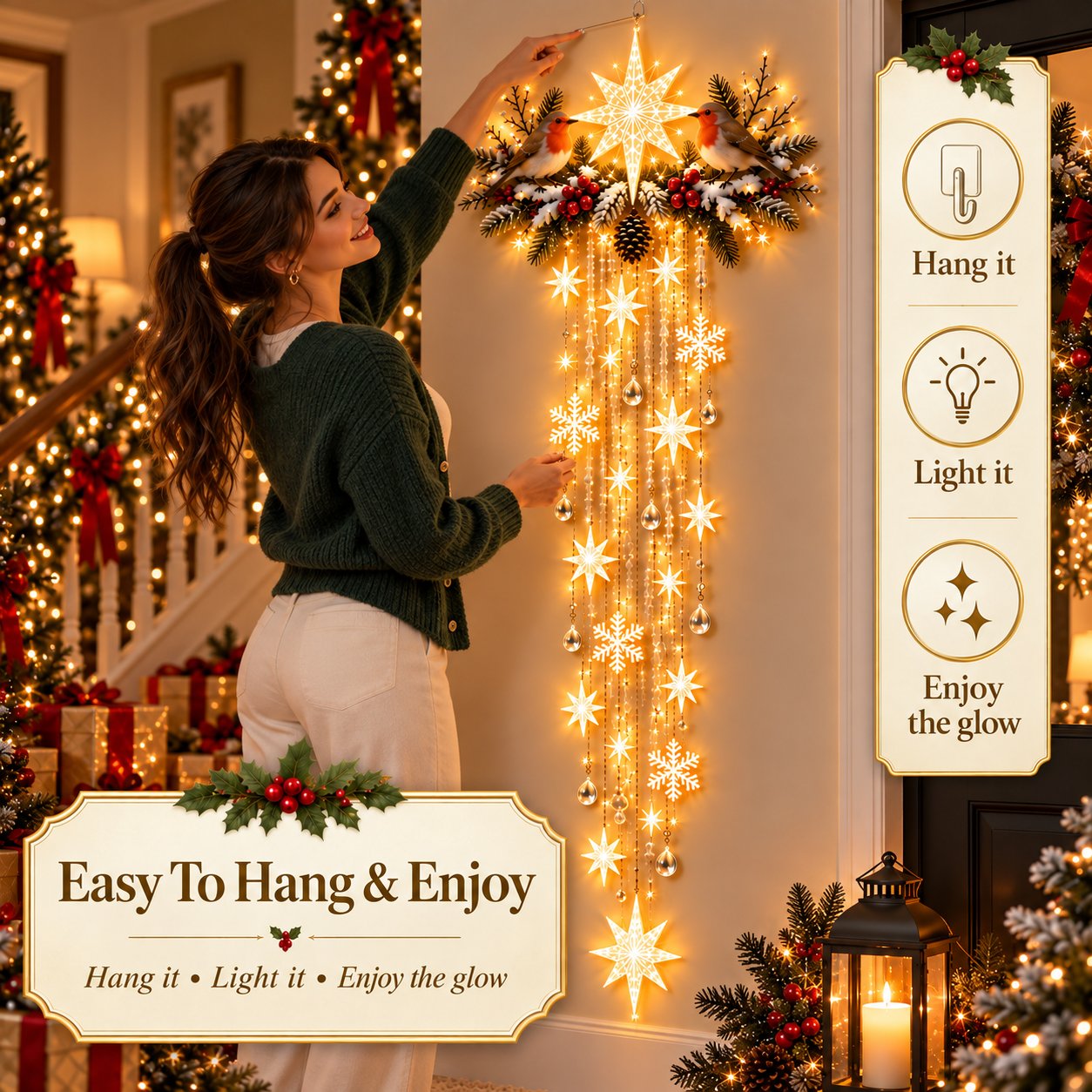Christmas Robin Starfall Wall Light gift scene