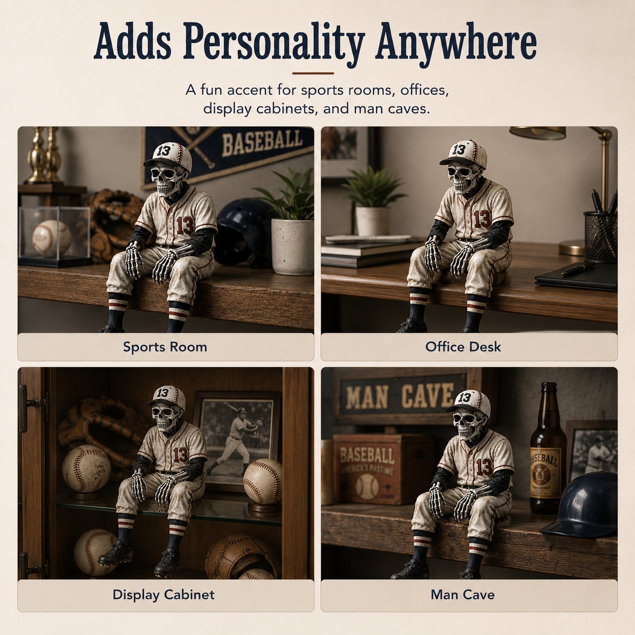 Perfect gift baseball skeleton shelf sitter for fans coaches teammates