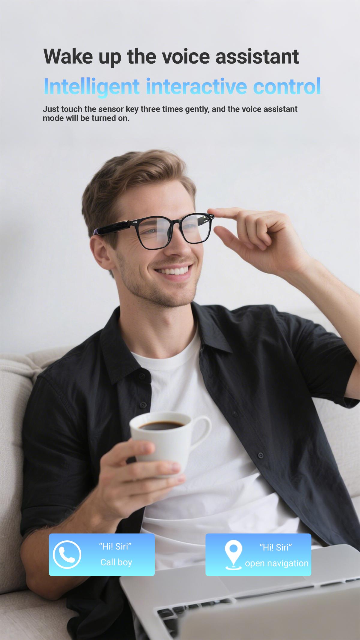 KOIPSSE Smart Glasses, AI Translation Headphones, TWS Wireless Smart Device, HIFI Sound Quality Sunglasses, Multi-Function Glasses, BT5.4 Unisex Dual Touch, Rechargeable Long Battery Life, Hands-Free Calling, Smart Audio Glasses