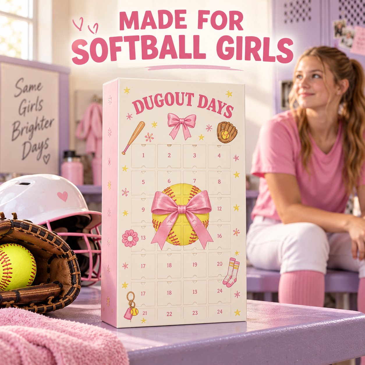 pink softball advent calendar for girls