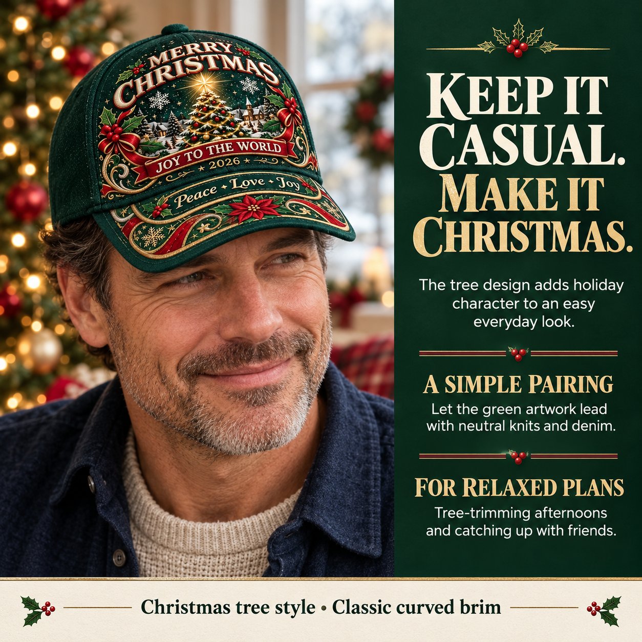 🎄 Christmas Graphic Baseball Cap | 7 Festive Adjustable Styles product view 3