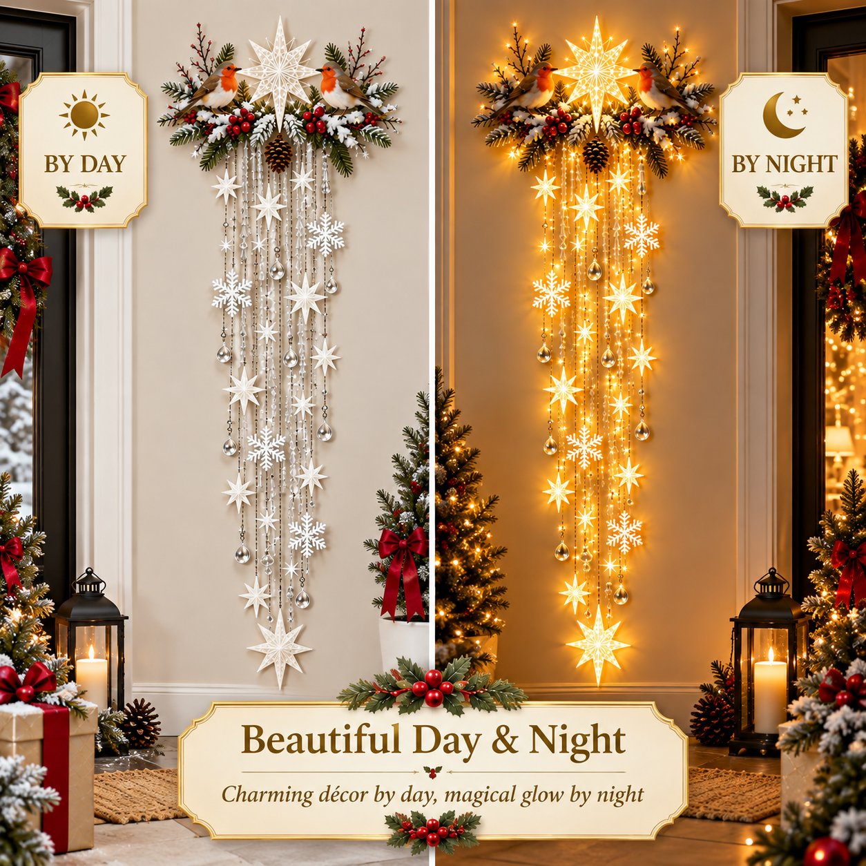 Christmas Robin Starfall Wall Light details