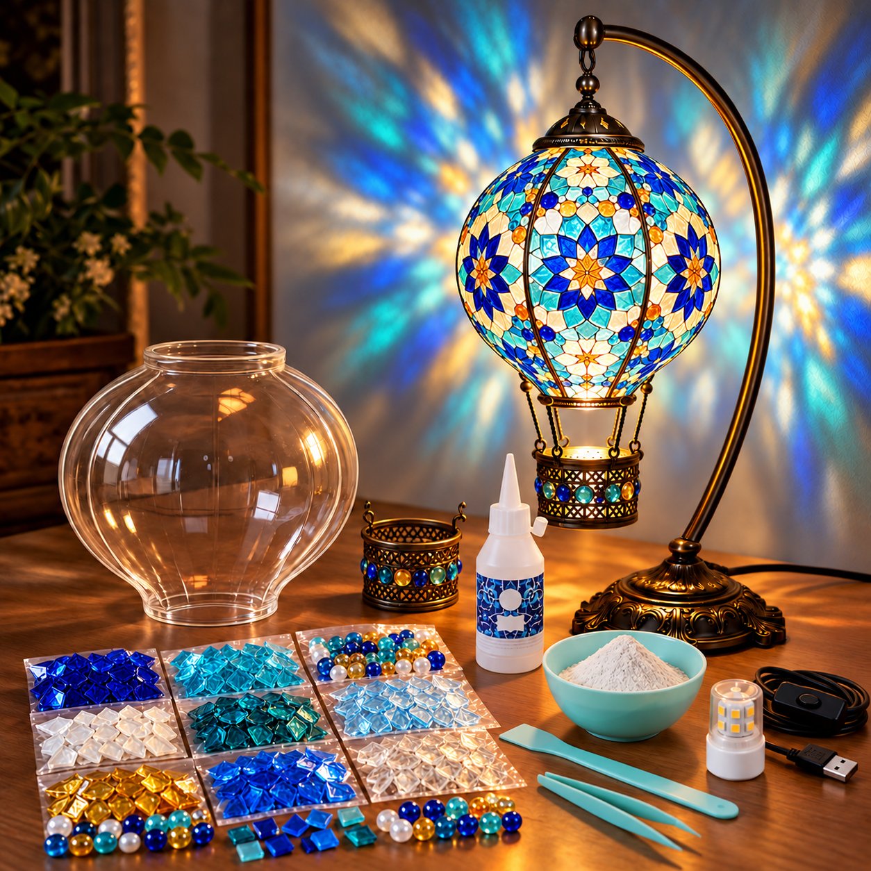 Ocean Blue DIY mosaic hot air balloon lamp kit