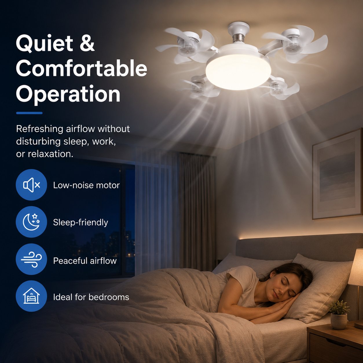 Quiet operation ceiling fan light