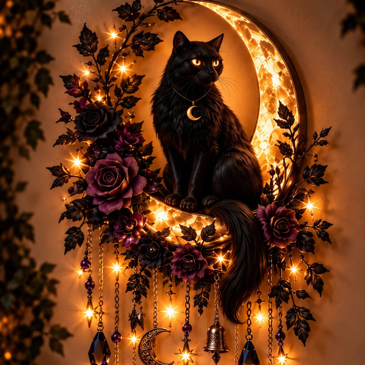 Black cat moon wall decor