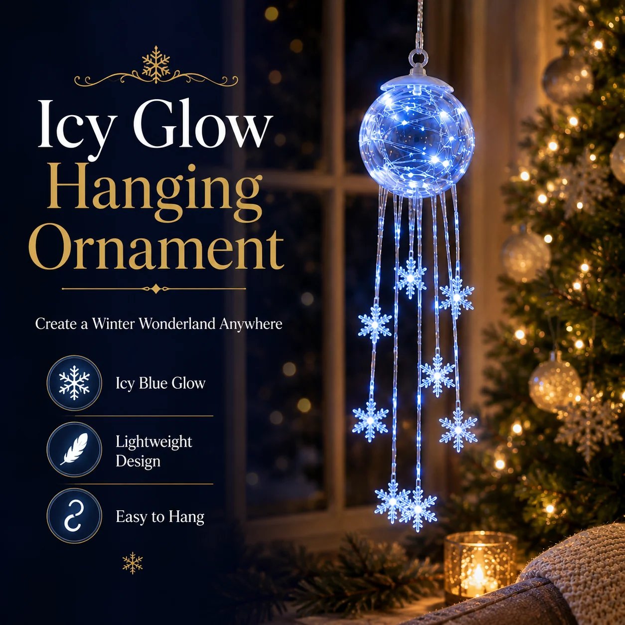 Icy Glow Hanging Ornament crystal globe snowflake cascade