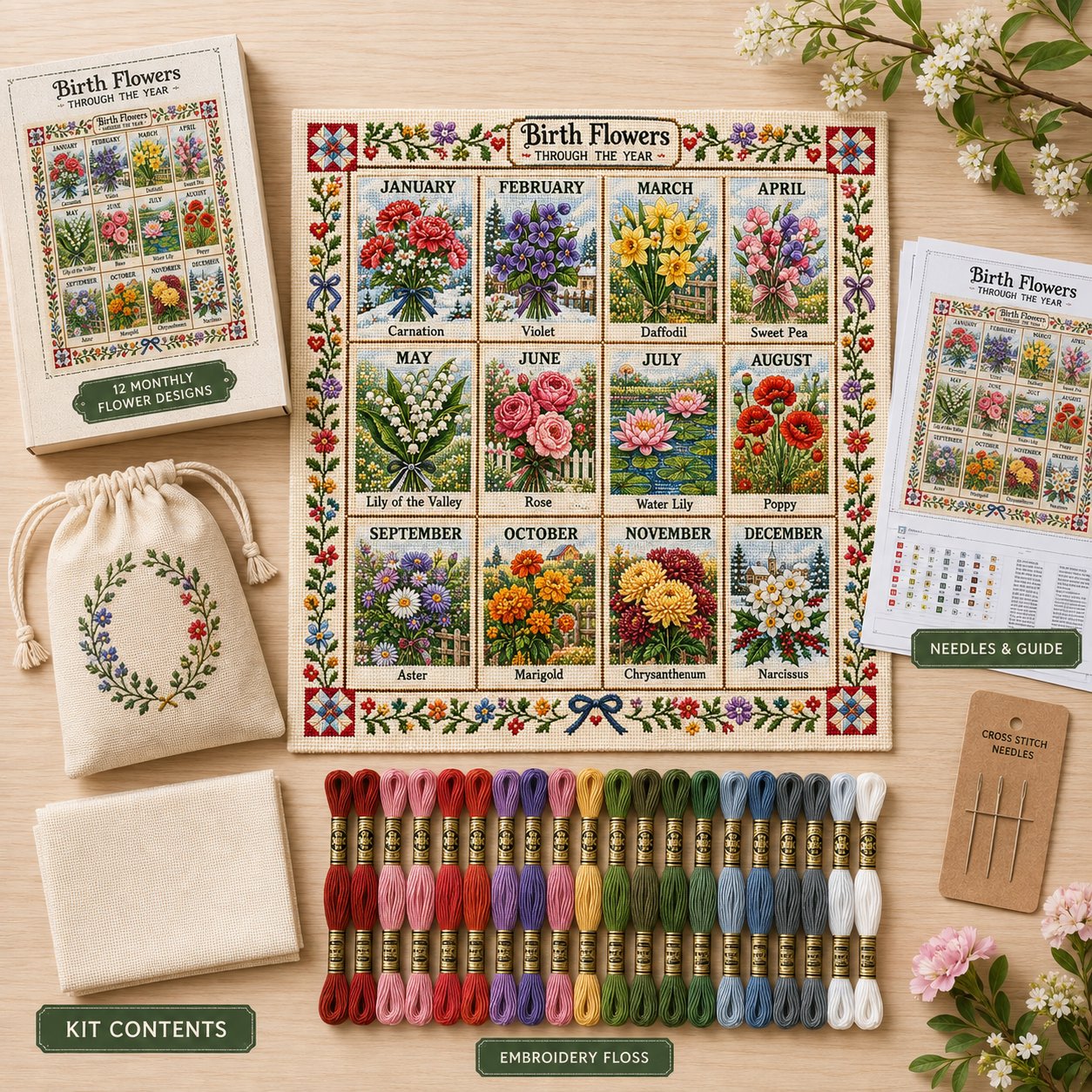 12 Months Through the Year Embroidery Kit