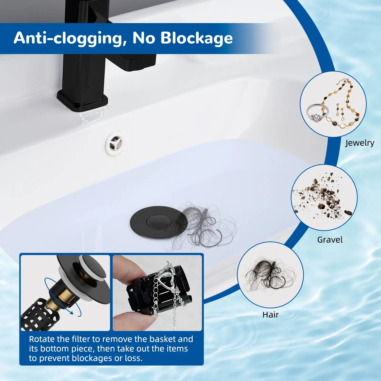 sink stopper features