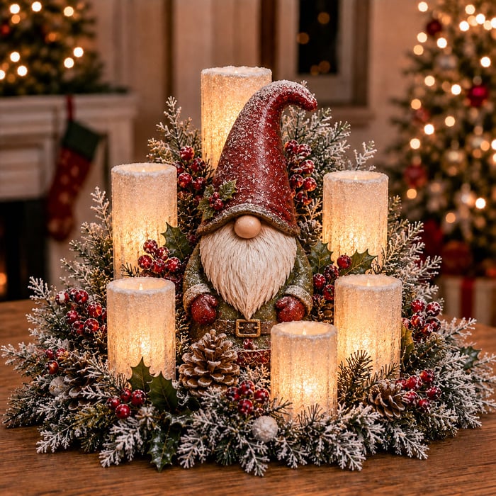 Gnome Christmas Lighted Centerpiece