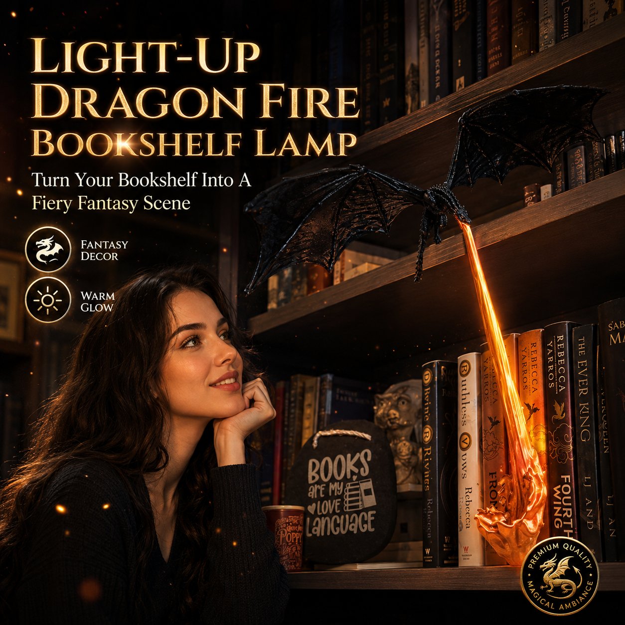 Light-Up Dragon Fire Bookshelf Lamp Hero