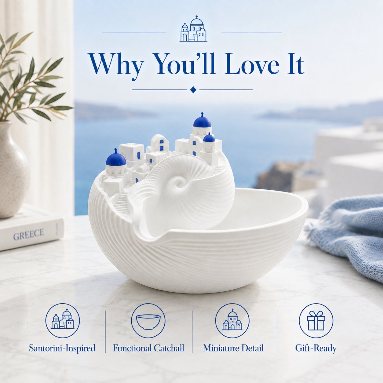 Santorini shell bowl features