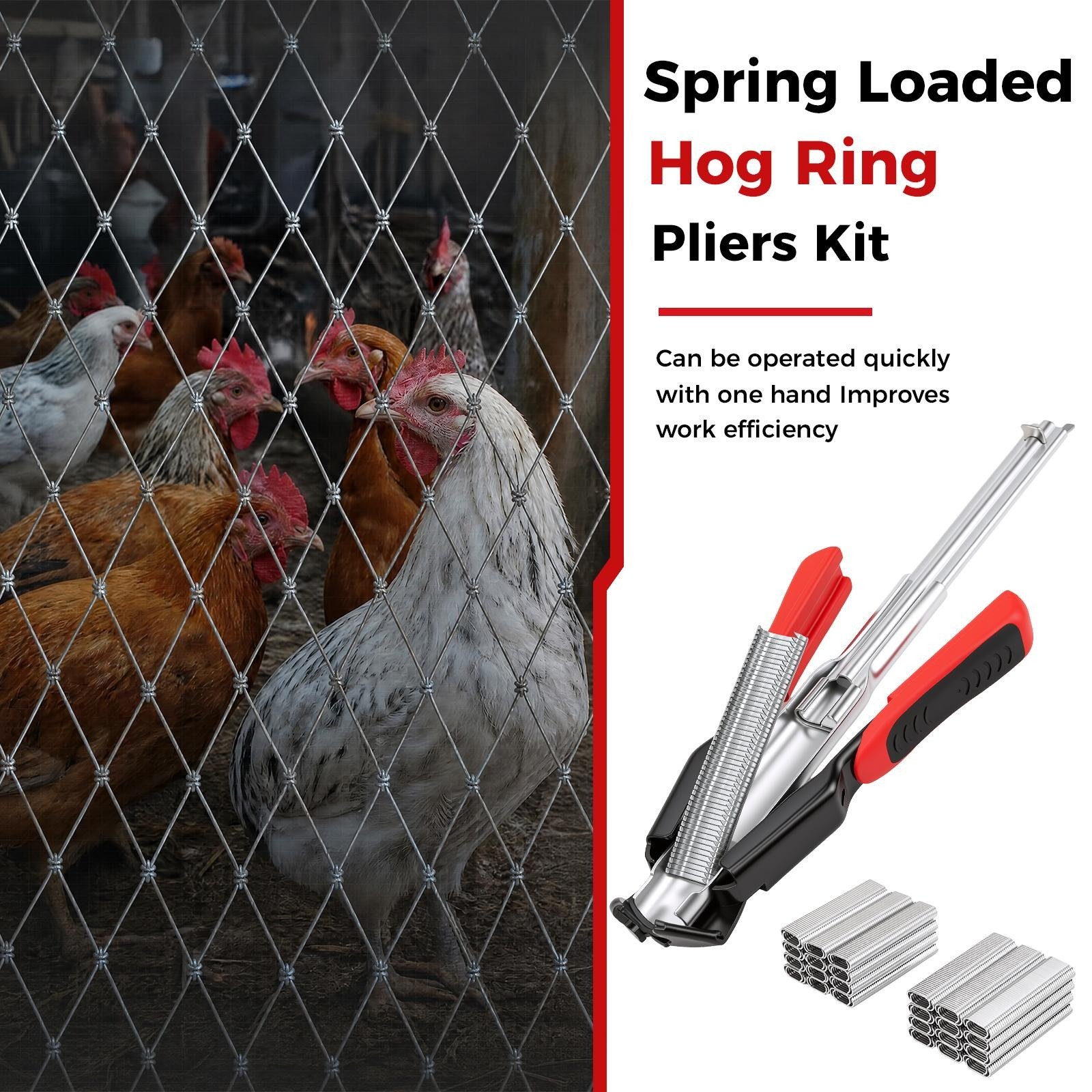 One-hand operation of spring-loaded hog ring pliers