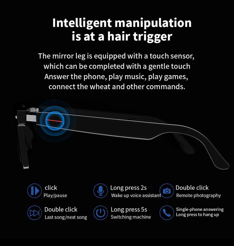 Product Introduction of E13 Smart Glasses UV Protection Anti-Blue Light , Bluetooth Compatible for Men & Women , Multifunctional Wireless Glass 37