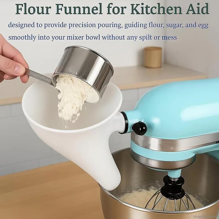 Stand mixer funnel fit and attachment position shown on a compatible mixer
