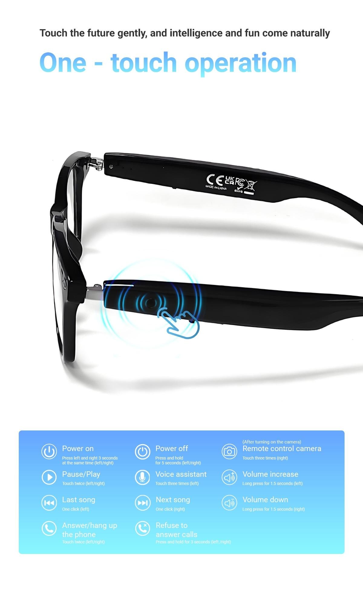 KOIPSSE Smart Glasses, AI Translation Headphones, TWS Wireless Smart Device, HIFI Sound Quality Sunglasses, Multi-Function Glasses, BT5.4 Unisex Dual Touch, Rechargeable Long Battery Life, Hands-Free Calling, Smart Audio Glasses