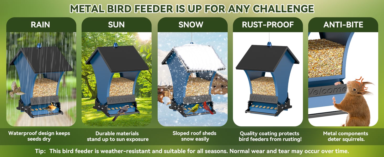 Squirrel Proof Bird Feeder for Outdoor Hanging, Metal Bird Seed Feeder with Bilateral