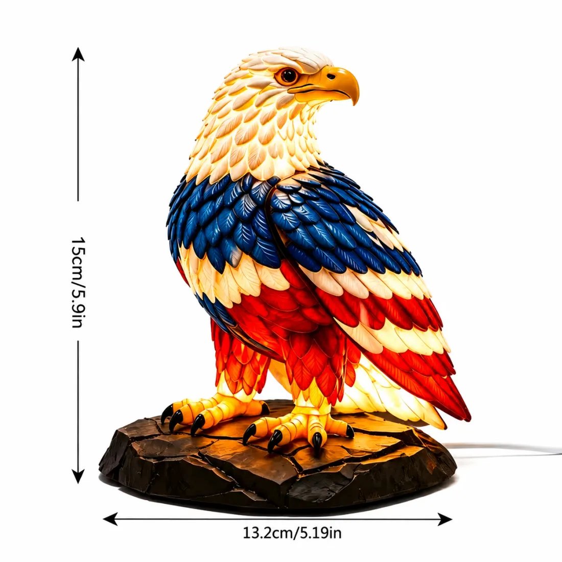 Size details of eagle stained glass lamp