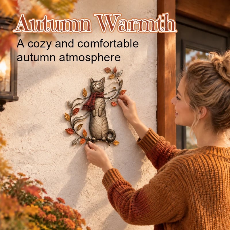 Autumn Cat Wall Decor with fall leaves