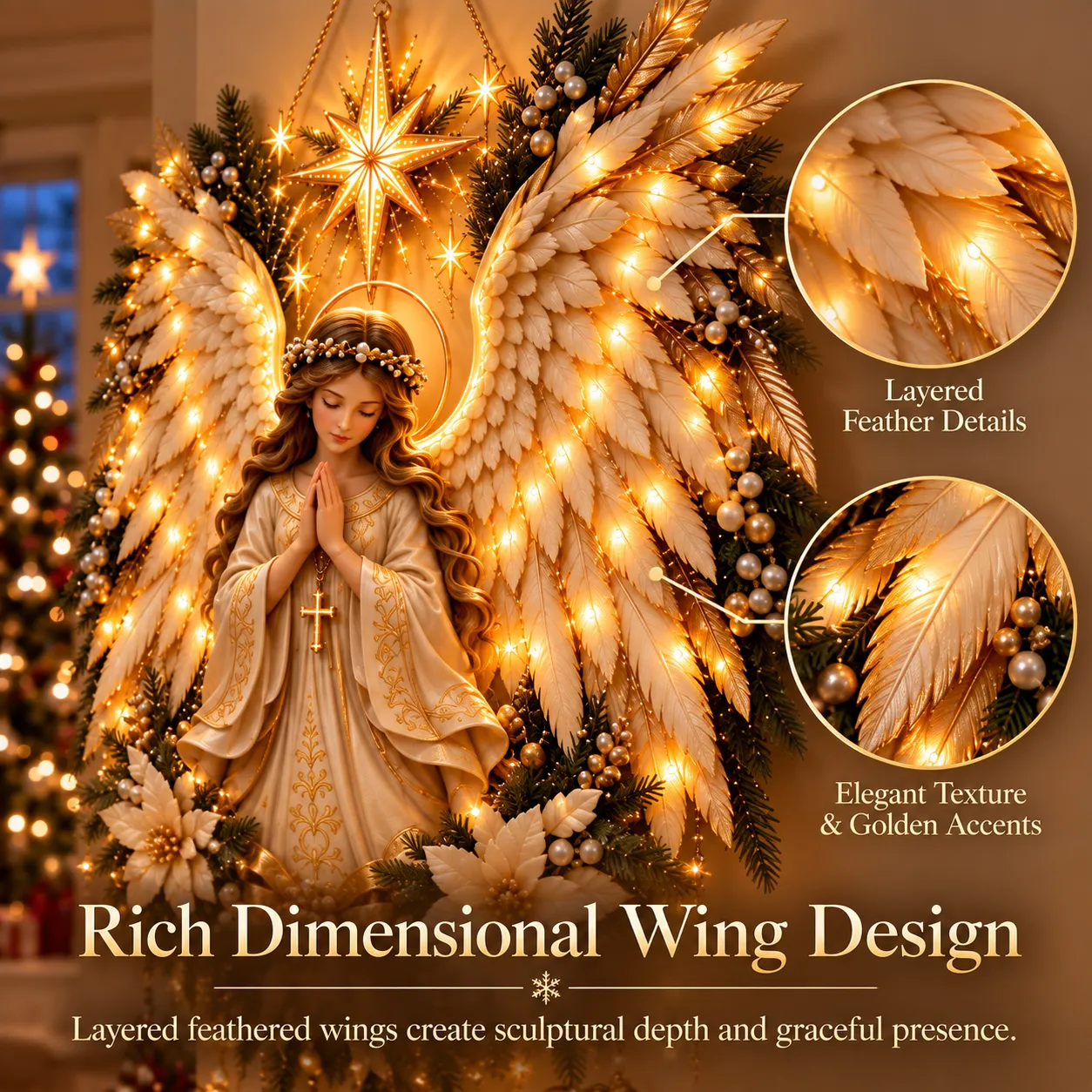 Dimensional layered angel wing details