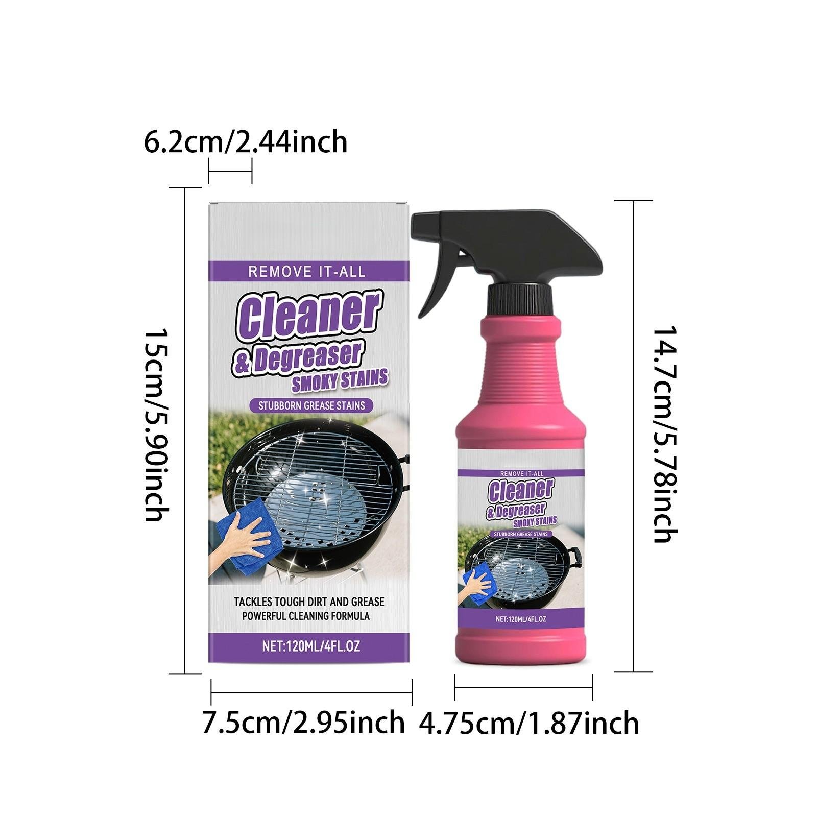 120ML BBQ Non-toxic, Heavy Duty, No Residue Grill Cleaner Degreaser Spray, All-Purpose Smoky Stain & Grease Remover, Fast-Acting Deep Cleaning Formula