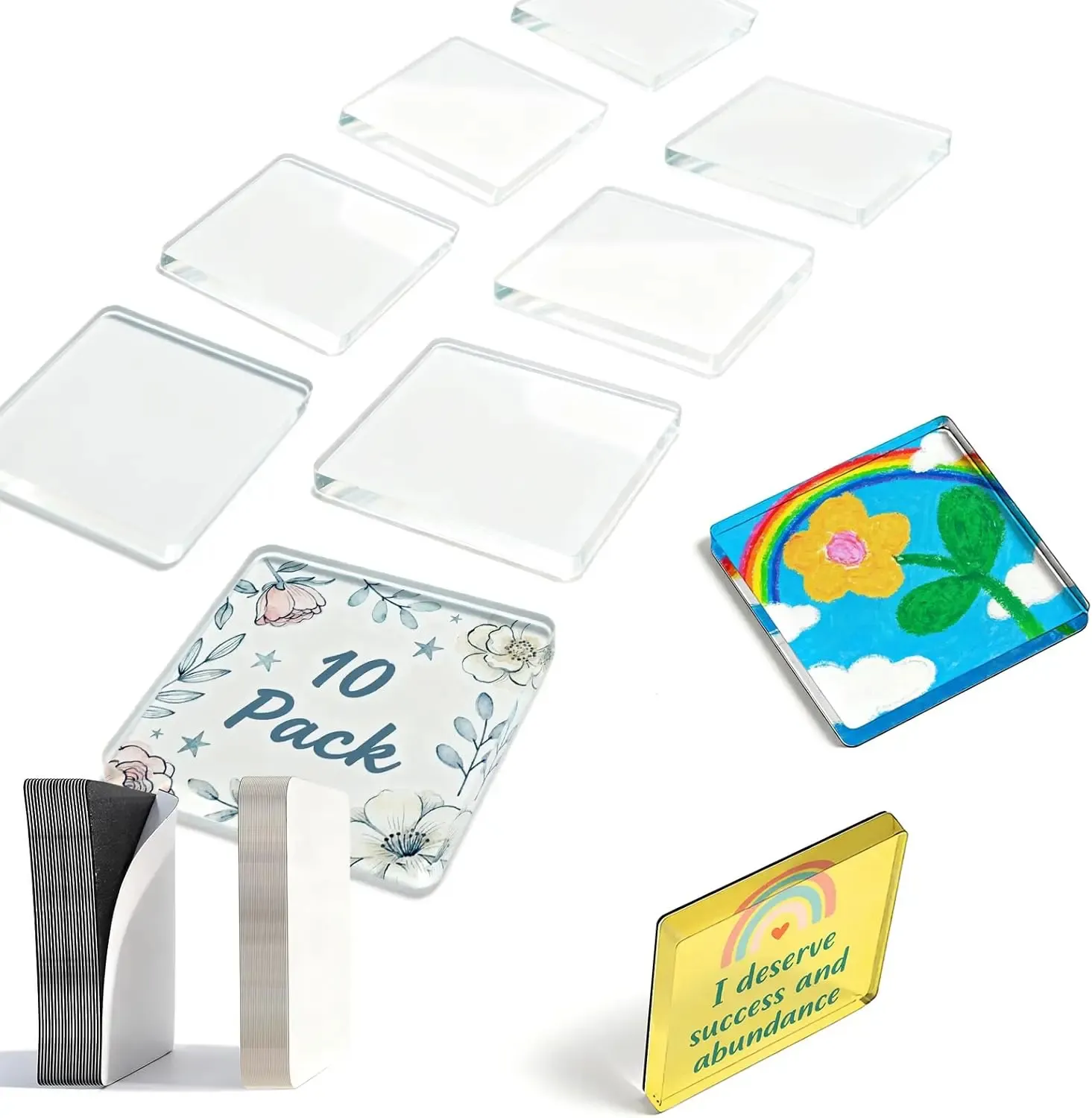 10 Pack 2" x 2" Clear Acrylic DIY Fridge Magnet Set with Adhesive Backing – Square Magnetic Photo Frames with Stunning 3D Effect - 10-Pack