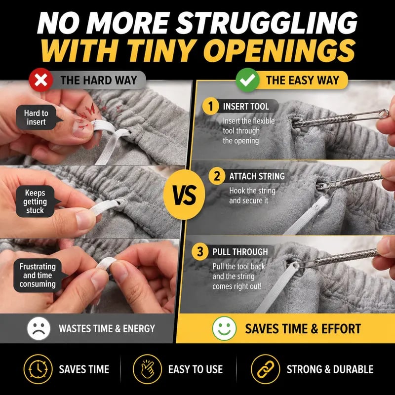 Hard way versus easy way to rethread drawstrings