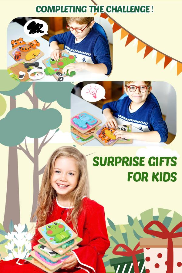 edutree Wooden Puzzles for Toddlers 2-4, 6 Pack Animal Shape Puzzle Montessori Toys for 1 2 3 Year Old, Educational Learning Toys for Girls Boys, Christmas Gift Black Friday