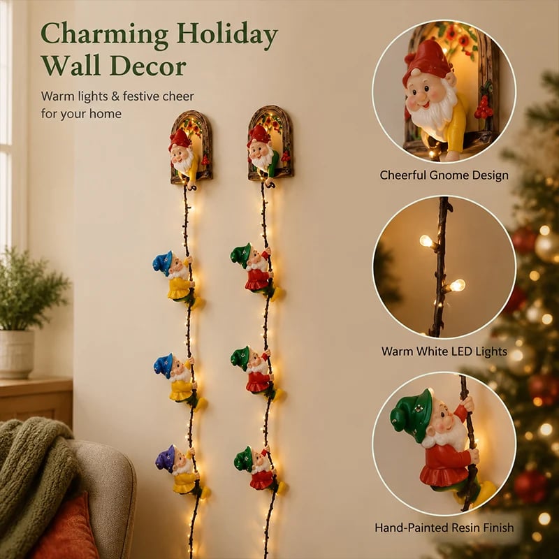Christmas gnome lights displayed during day and night