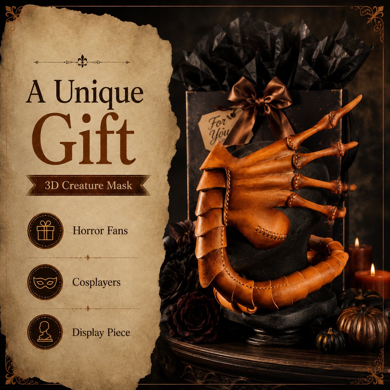 Facehugger creature mask close-up