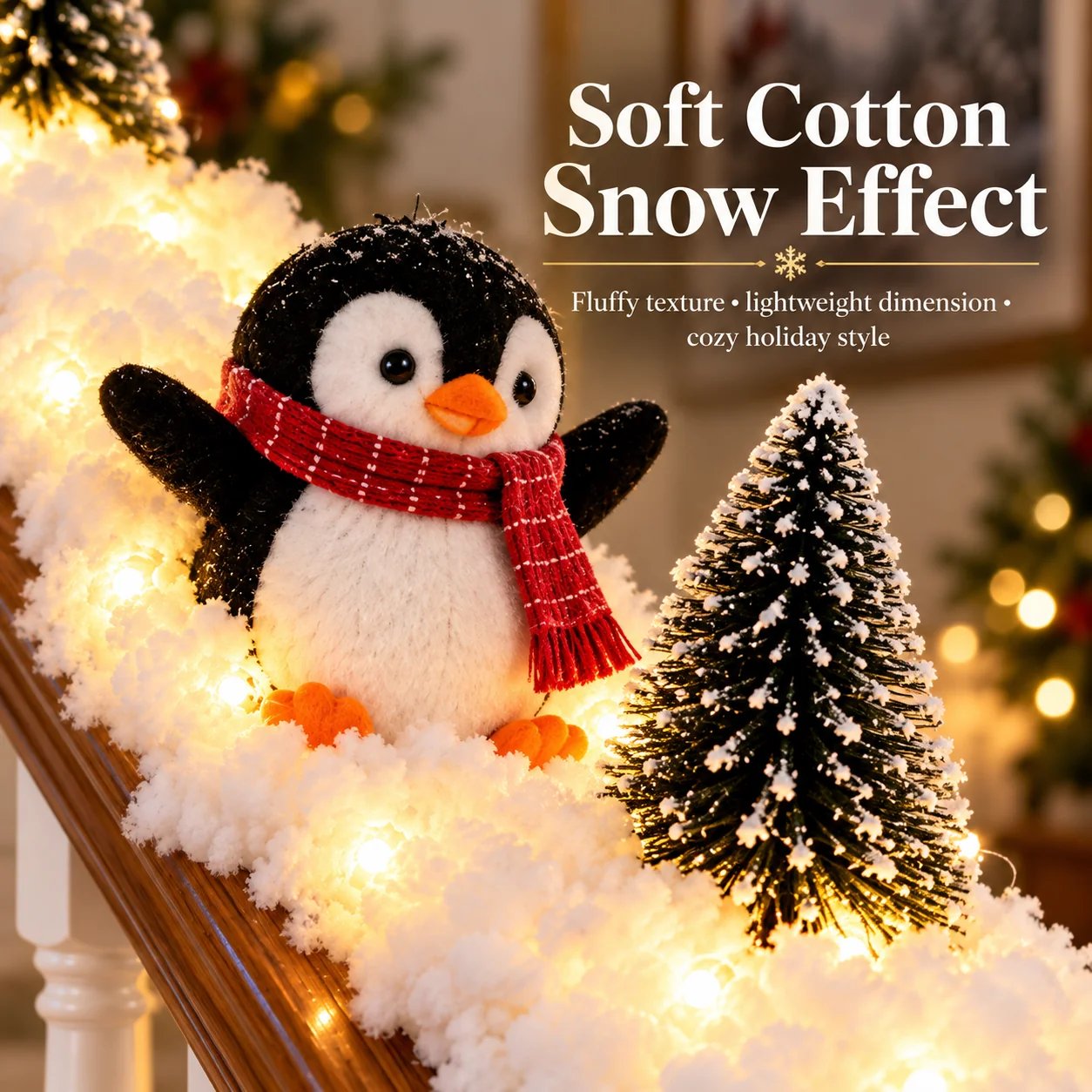 Soft Cotton Snow Effect Penguin Railing Decor