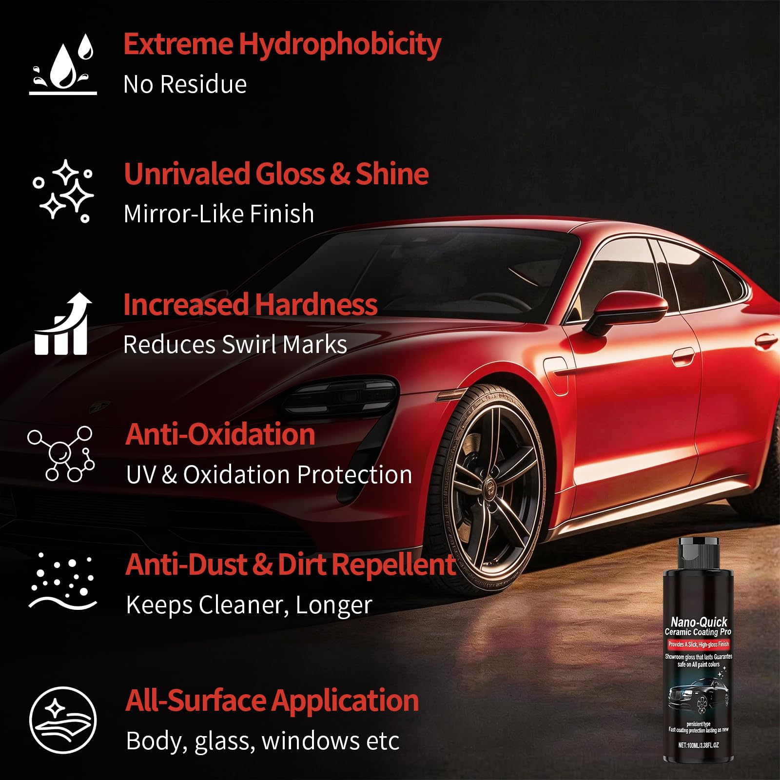 Features: Extreme Hydrophobicity, Mirror-Like Shine, UV Protection