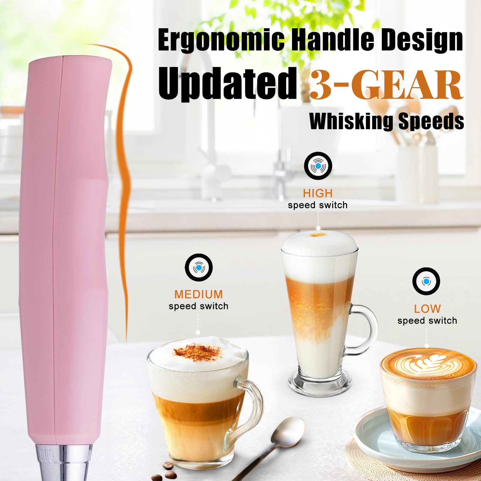 3-speed rechargeable milk frother