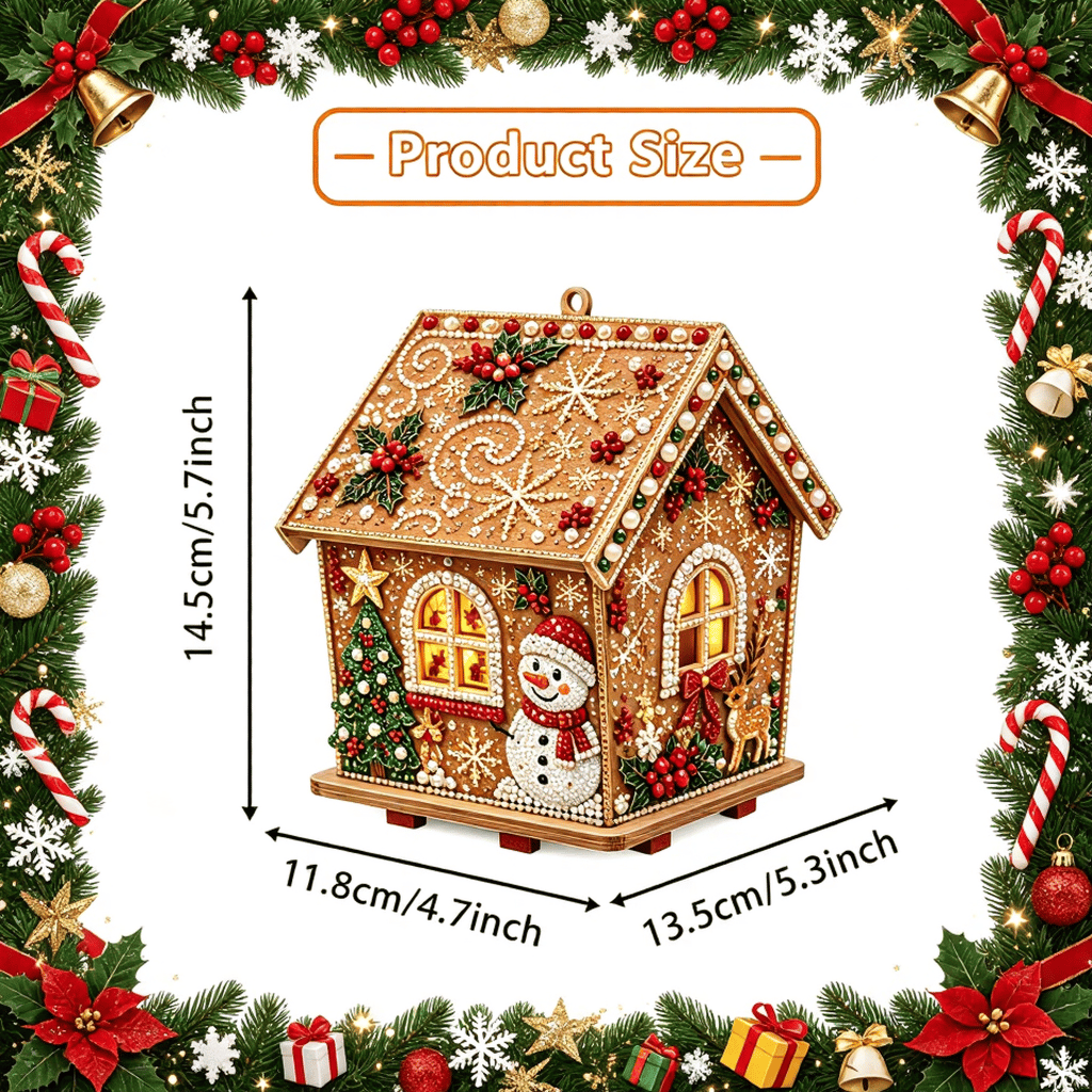 Christmas Wooden House 3D Rhinestone Diamond Art DIY Kit Size